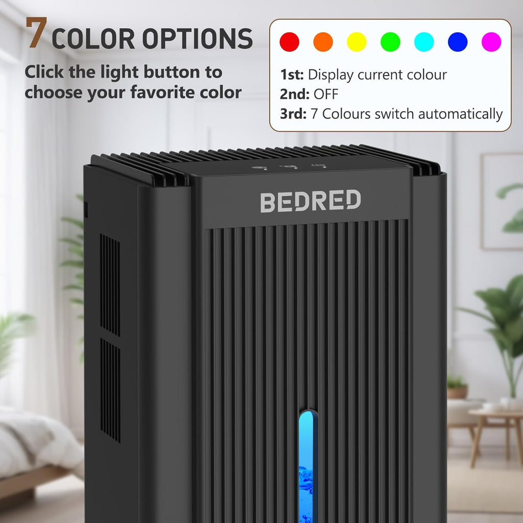 Dehumidifier, 95OZ Dehumidifier for Home 1000 Sq.Ft - Quiet with Auto Shut Off & Relaxing 7 Color Ambient Light
