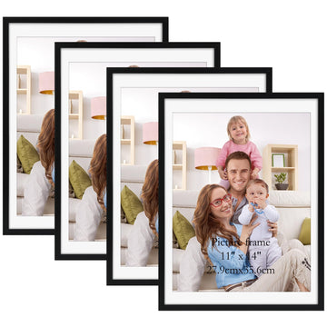 Black 12x16 Picture Frames Set of 4, Matted to 11x14 Picture with Mat or 16x12 Artwork Without Mat, Wall or Tabletop