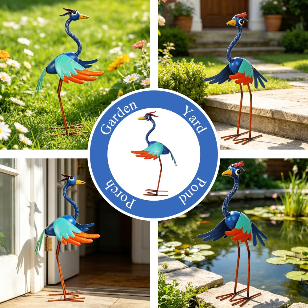 Metal Wacky Heron Garden Statue, Backyard, Lawn