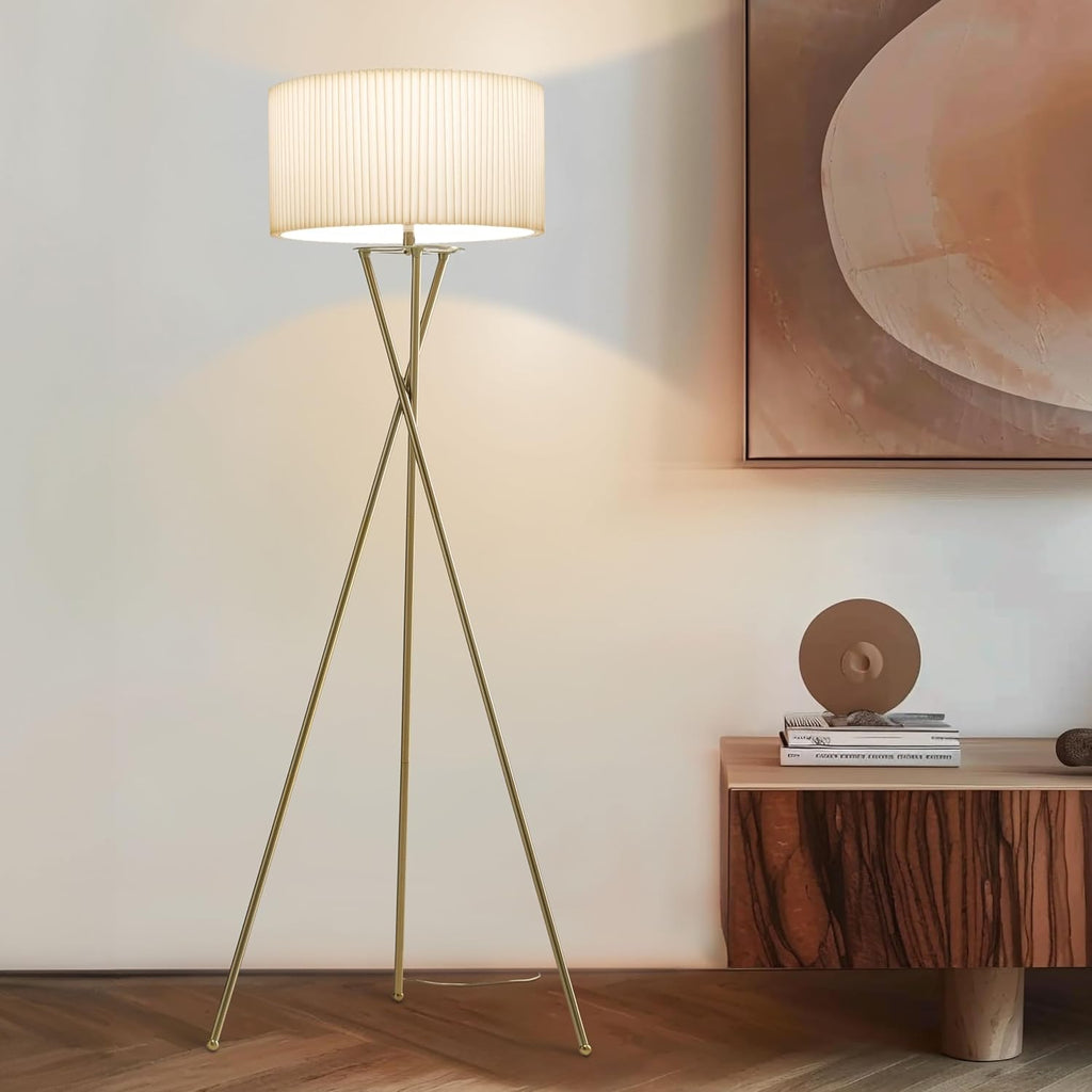 Jaxon Tripod Floor Lamp with Pleated Drum Shade, Modern Lamp, Contemporary and Elegant LED Lamp