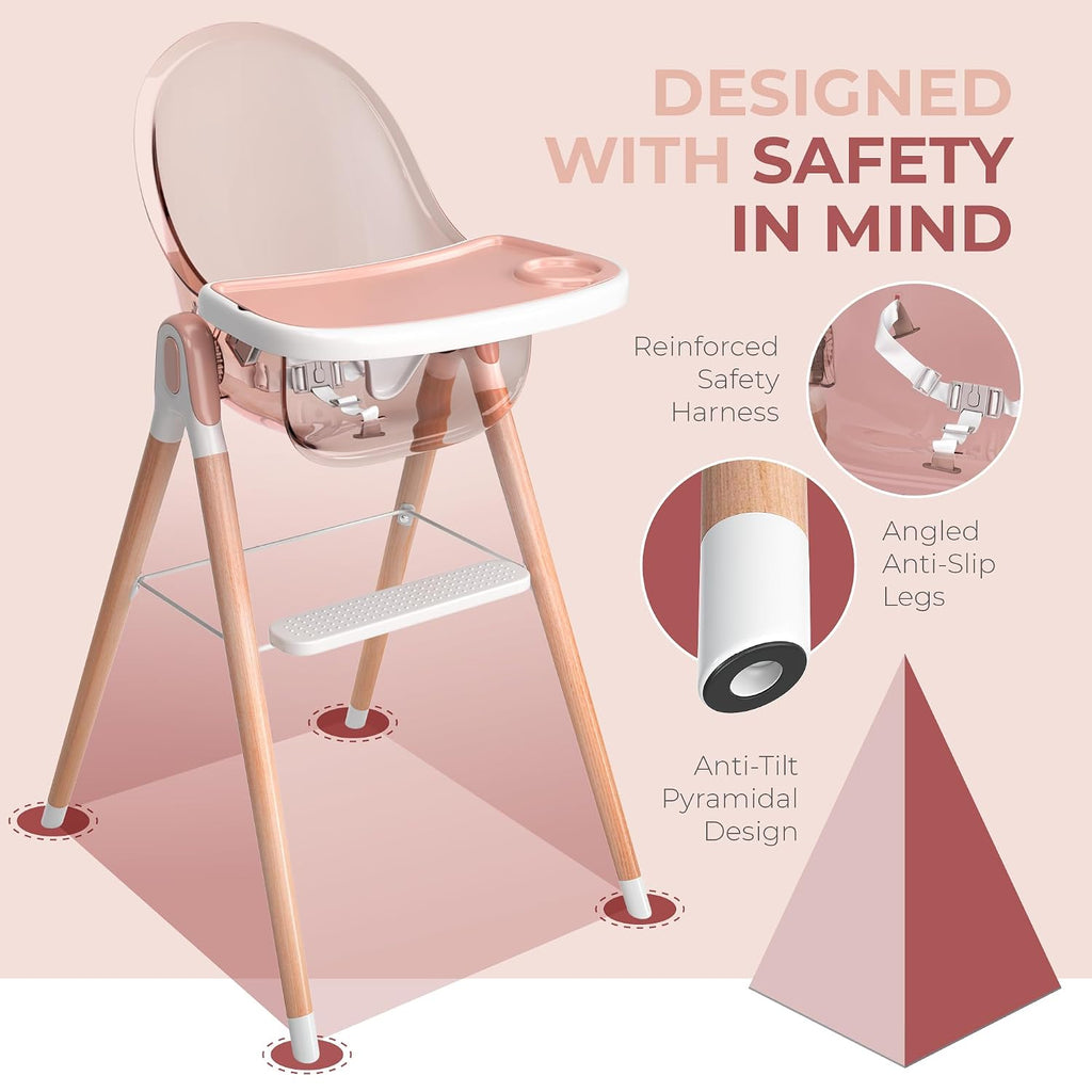Classic Non-Reclinable 6 in 1 Baby High Chair for Babies and Toddlers, Modern Safe & Compact wooden Highchair, Easy