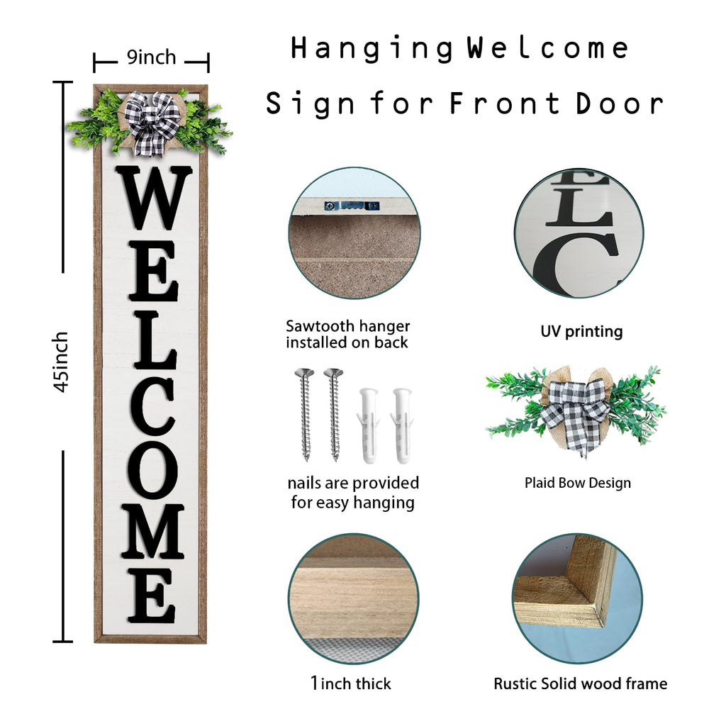 Outdoor Welcome Sign for Front Porch Standing 45"X9" Wood White
