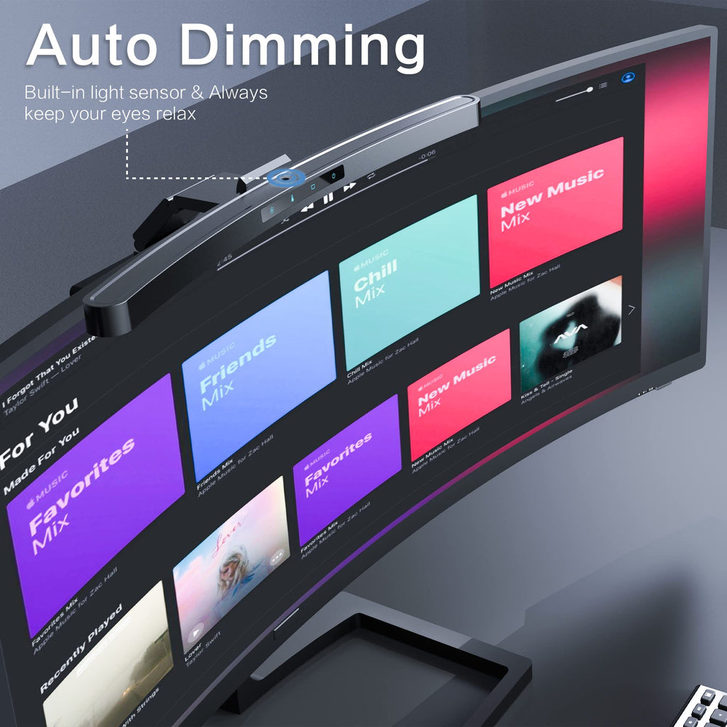 Curved Monitor Light Bar with Wireless Remote,Monitor Auto-Dimming and Camera Base,Applicable to All Screens. No