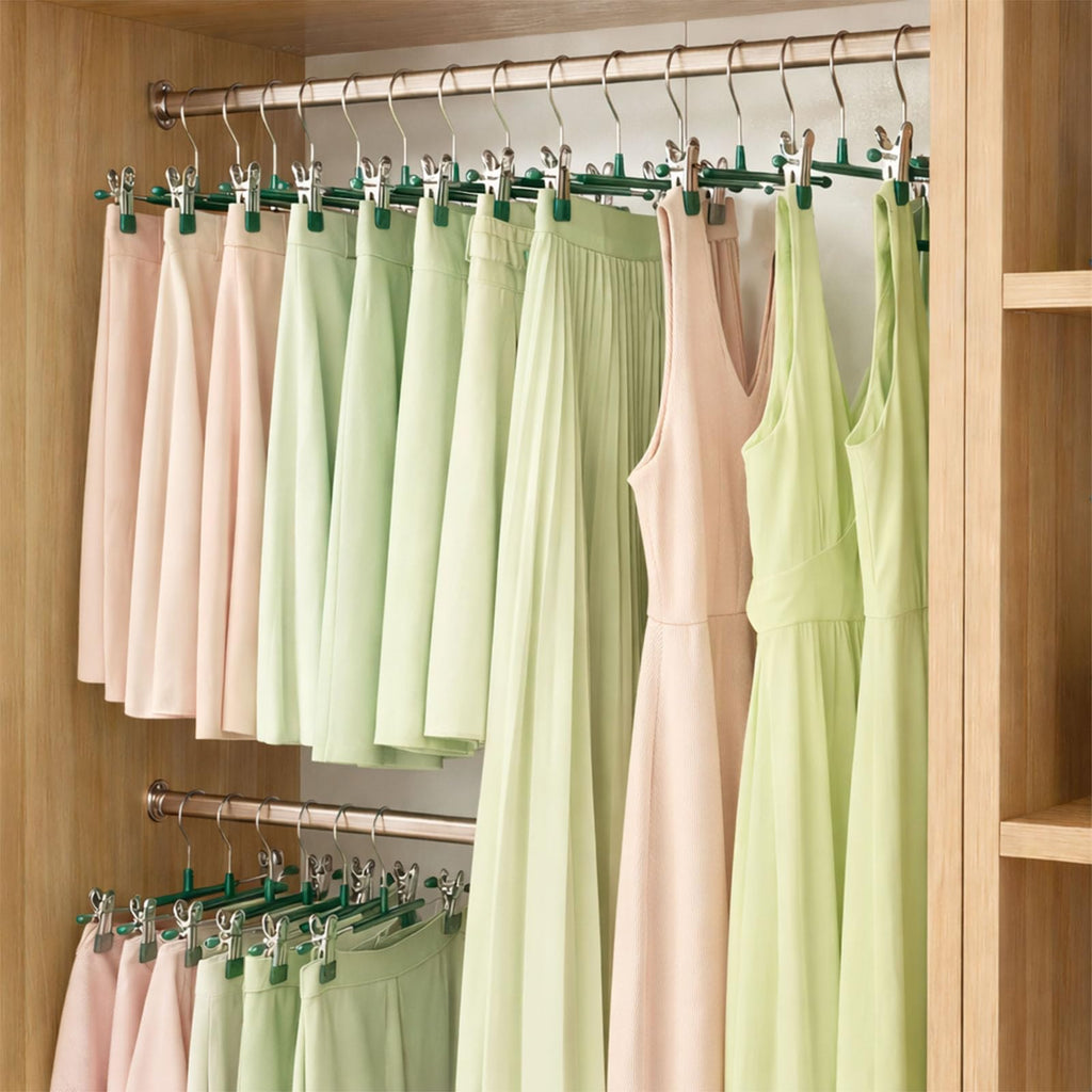 Pants Hangers with Clips for Women 50 Pack, 12Inch Adjustable Heavy Duty Skirt Hangers, Space Saving Non-Slip Shorts