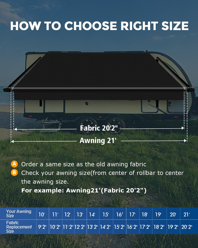 RV Awning Fabric Replacement(15'2" Fabric) Upgrade 19.5oz Heavy Duty Vinyl RV Replacement Awning, Universal RV Canopy