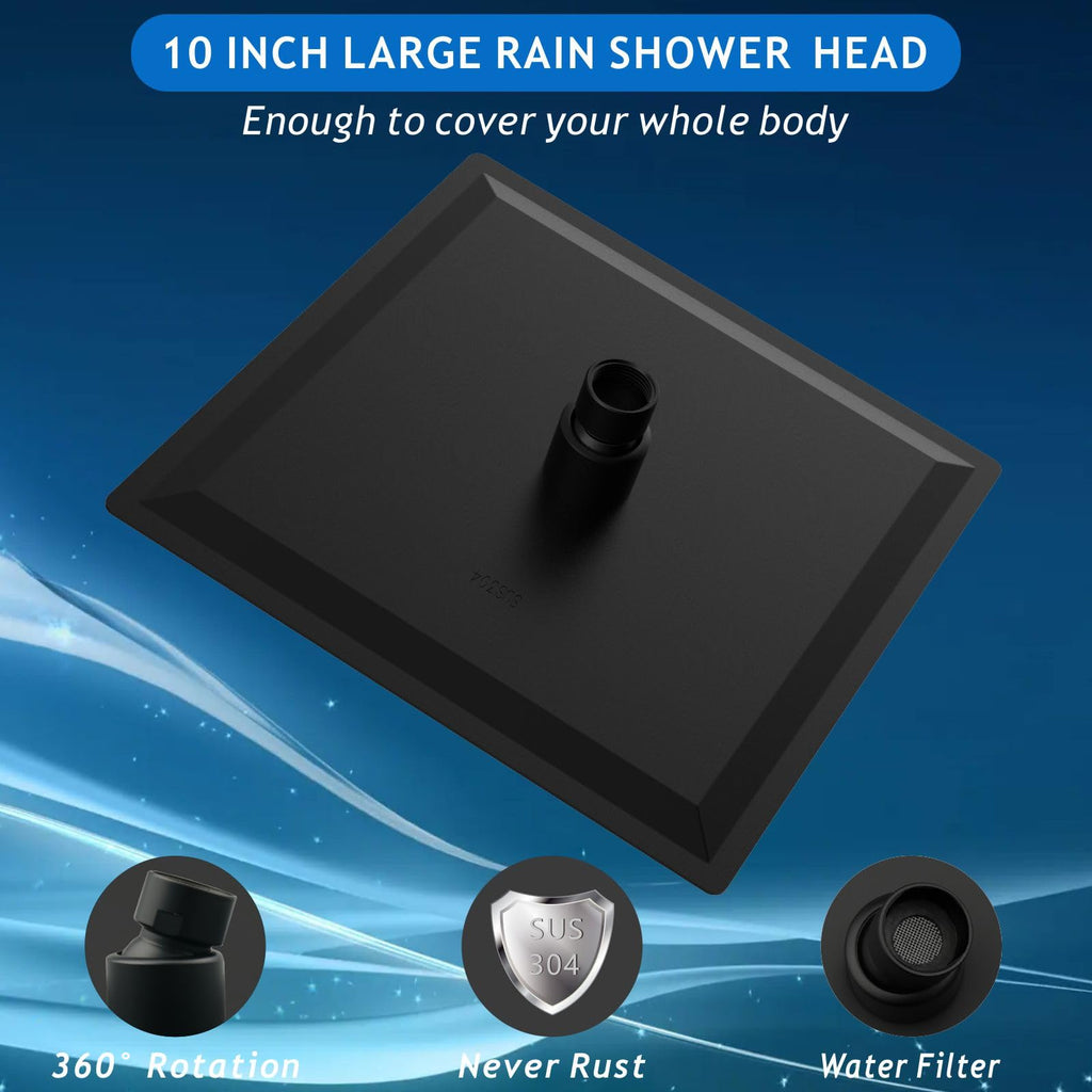 All Metal Shower Head with Extension Arm, Stainless Steel Waterfall Rainfall Showerheads, High Flow Bathroom Square