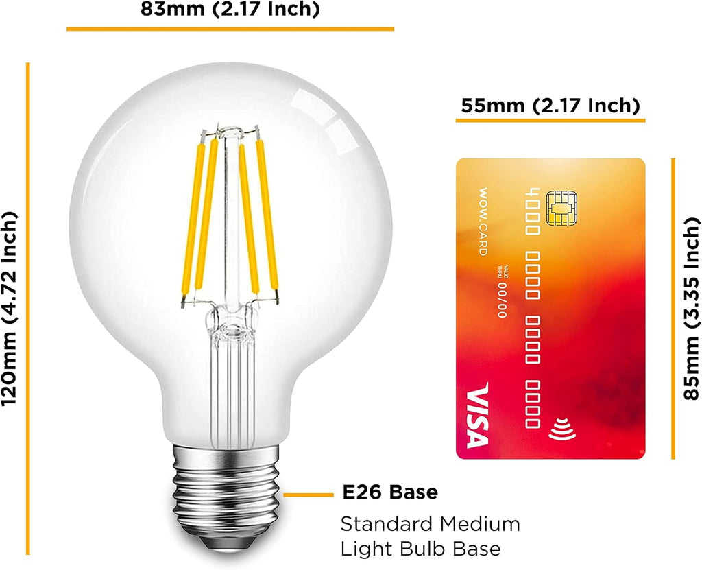 6W Edison LED Light Bulb - G25 Globe, 4-Pack, 3000K Warm, Dimmable Soft White (60W Equivalent) - E26/E27 Standard