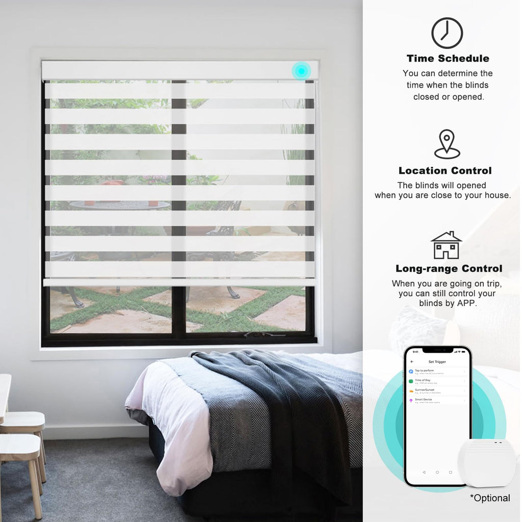 Smart Zebra Blinds Motorized Shades Remote Control for Indoor Windows, Custom Size Electric Solar Panel Power