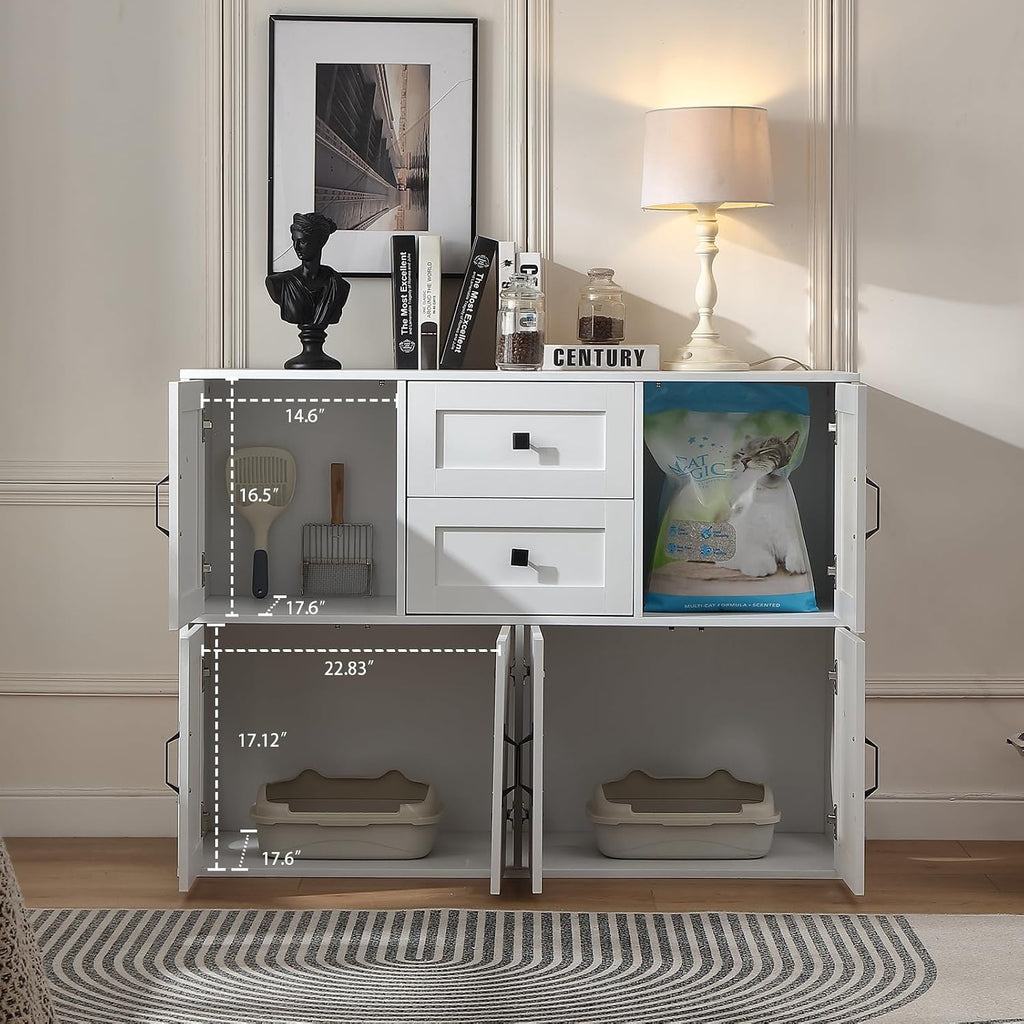 47.6'' Double Cat Litter Box Enclosure with 2 Storage Drawer