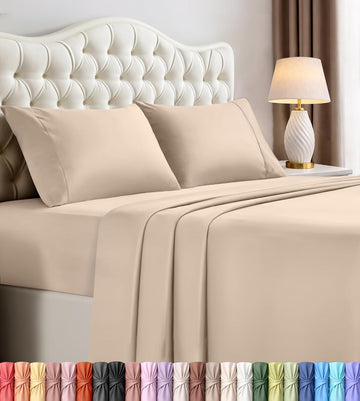 Queen Sheet Set - 4 Piece Bed Sheets, Soft and Breathable Microfiber, Includes 1 Fitted Sheet, 1 Flat Sheet and 2