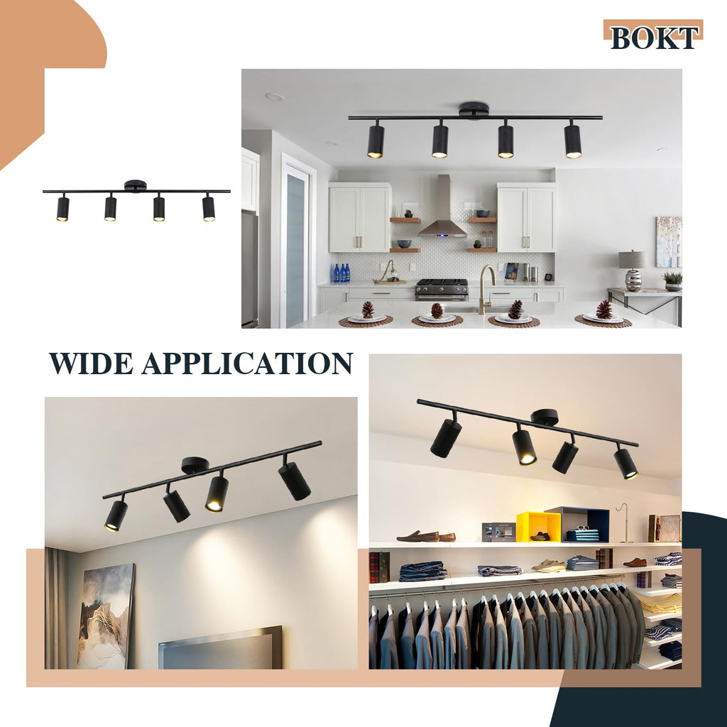 Matte Black Track Ceiling Light Modern 4-Lights LED Track Lighting Kit Farmhouse 4 Ways Flush Mount Ceiling Spotlight