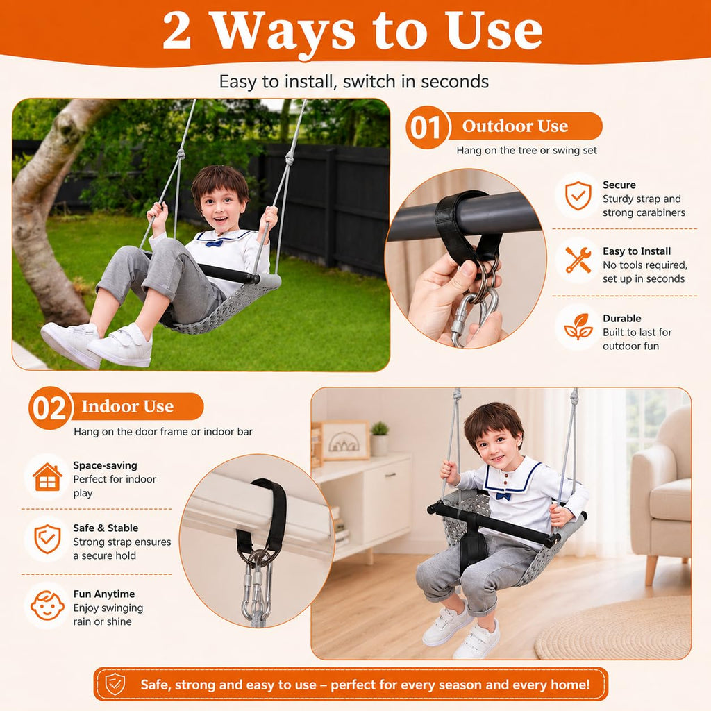 Kids Swing Seats Indoor Hand-Made Net Swing with Adjustable Rope Tree Swings for Kid Child Backyard Playground Swings