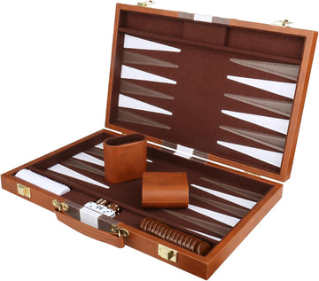 Backgammon Set - Classic Board Game with Premium PU Leather Case & Portable Travel Strategy Backgammon Game Set