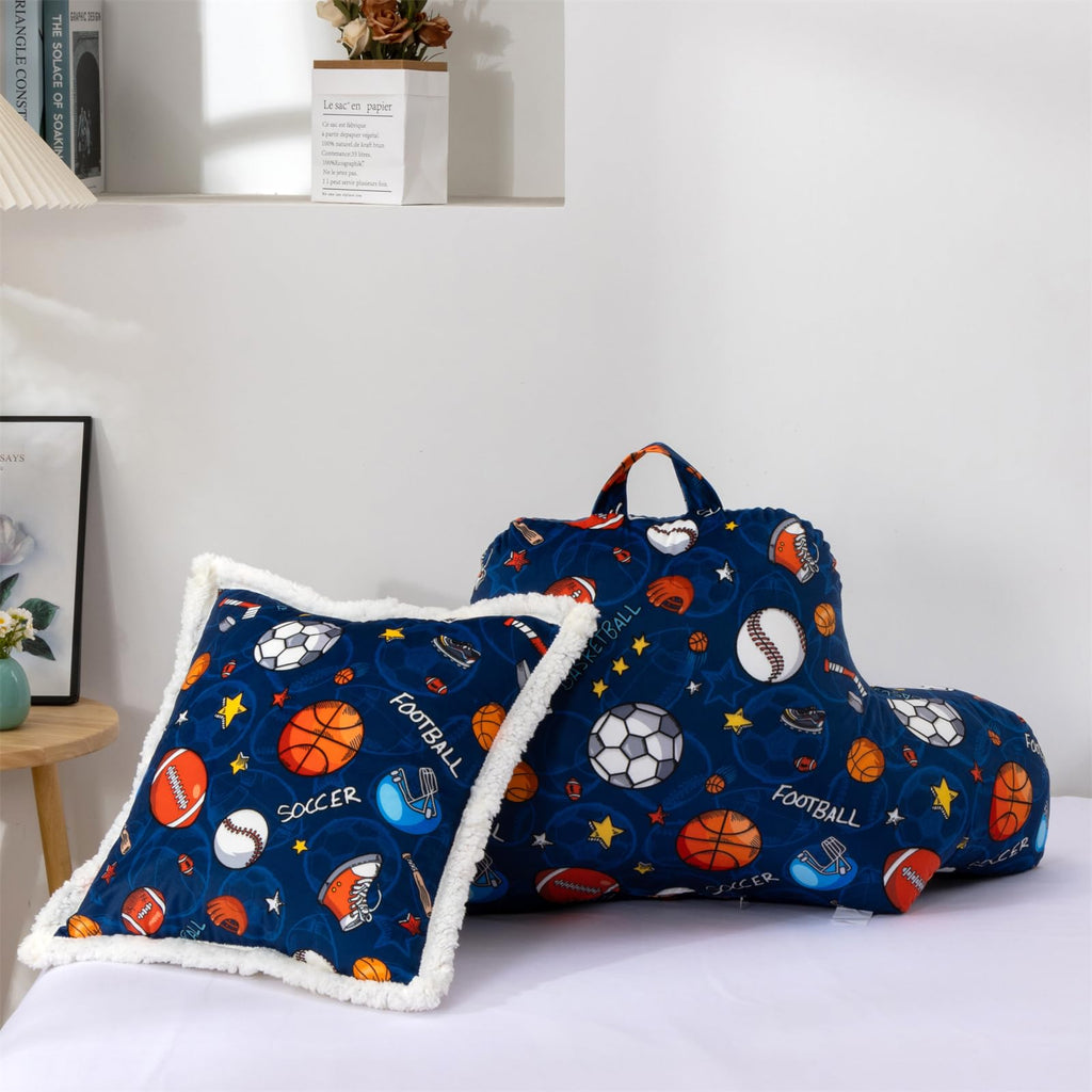 Reading Pillow Bed Rest Wedge Backrest Pillow Basketball Football Baseball Navy Rugby Ball Printed Collections with
