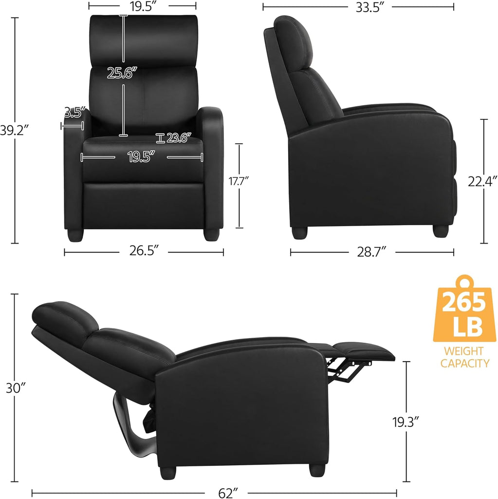 Recliner Chair PU Leather Recliner Sofa Home Theater Seating with Lumbar Support Overstuffed High-Density Foam &