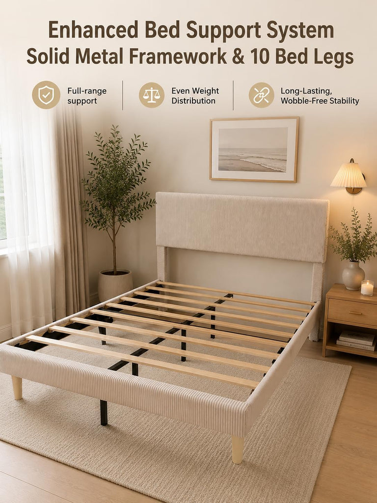 Queen Bed Frame with Headboard,Platform Queen Bed Frame with LED Lighting,Bed Frame Wooden Slats Support,No Box