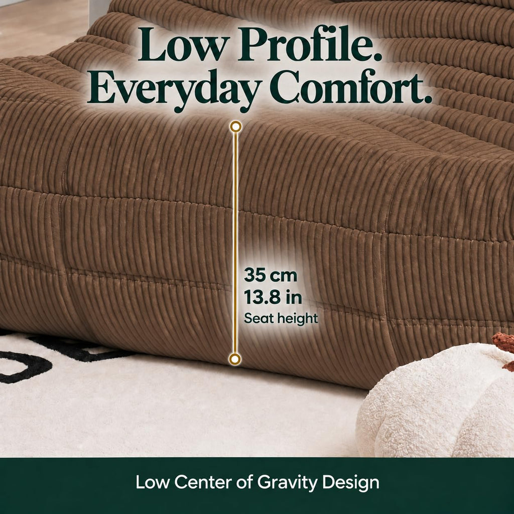 Fireside Loveseat, Corduroy Armless Floor Sofa, 2-Seater, Brown Sugar