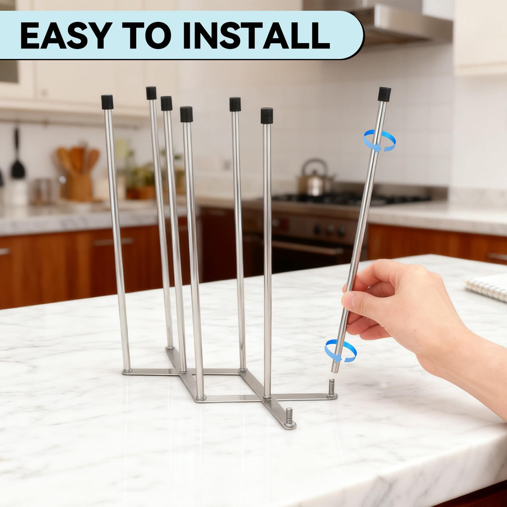 Foldable Baby Bottle Drying Rack, 8-Pole Stainless Steel Collapsible Dryer for Bottles, Cups and Reusable Bags