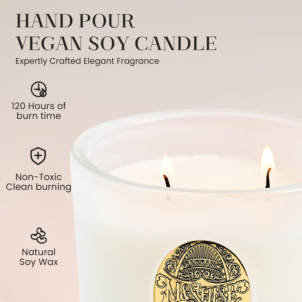 Large Two-Wick Soy Candle | Vanilla Dream & White | 19.8 oz, 120H Burn Time | Luxury Scented Candle for Relaxation