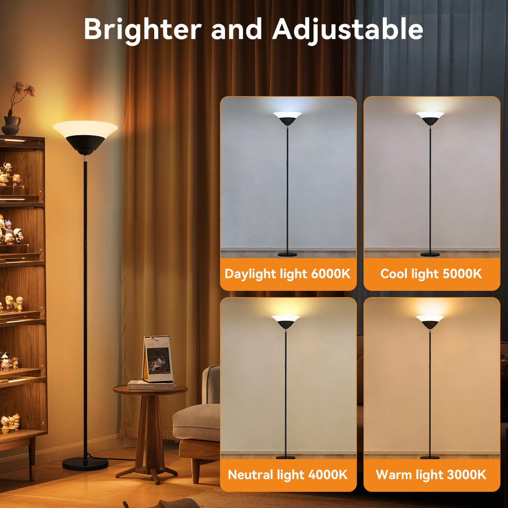 Floor Lamps, 72" Tall LED Standing Lamp with Remote/Button Control, 3000-6500K, 30W 1800LM Stepless Dimmable Modern
