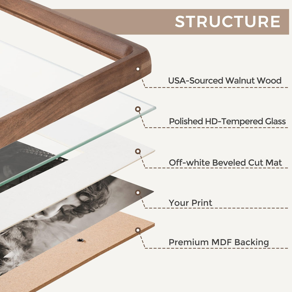 11x14 Picture Frame, USA-Sourced Walnut Wood Photo Frames with HD Tempered Glass, Handcrafted Rounded Corner 11 x 14