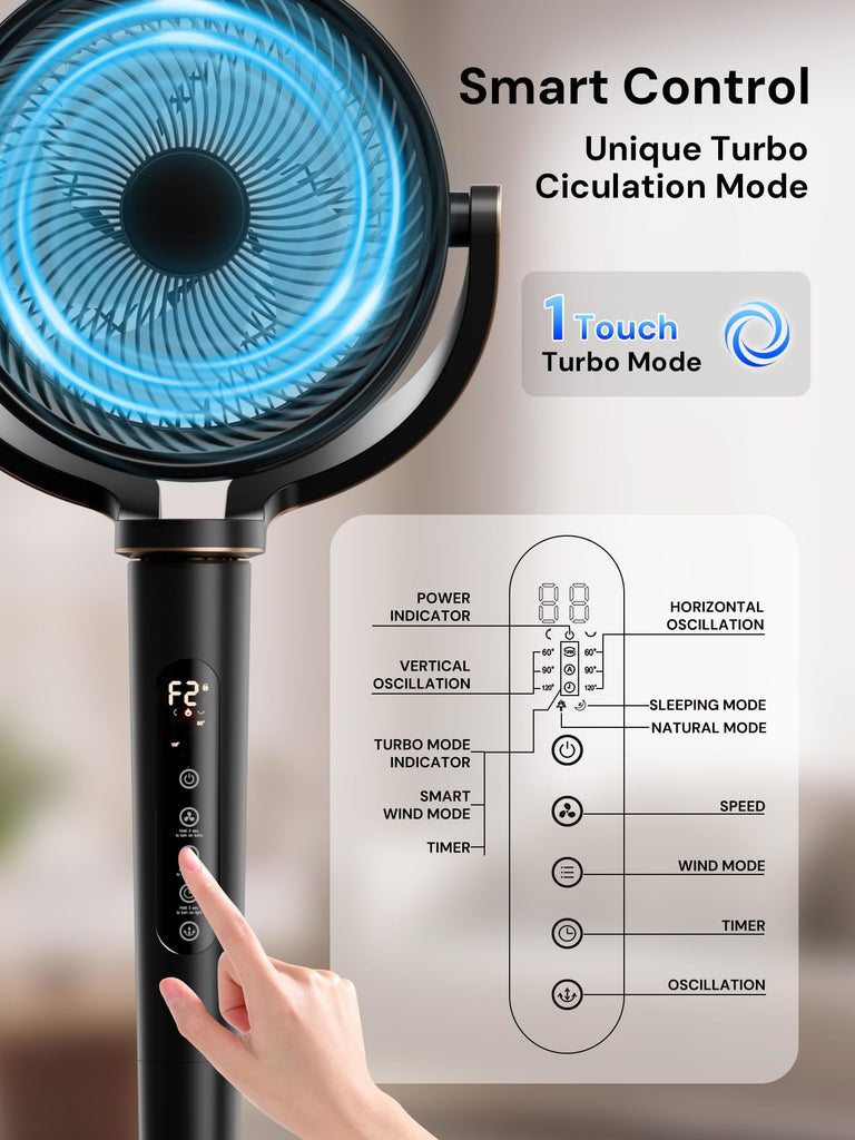 Whole Room Air Circulator Pedestal Fan, 120° Vertical & Horizontal Oscillation, 38-46" Adjustable Height Quiet