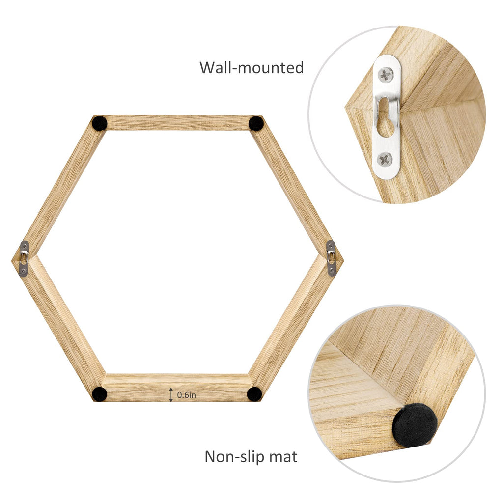 Hexagon Floating Shelves Set of 6, Honeycomb Wall Shelf, Light Brown
