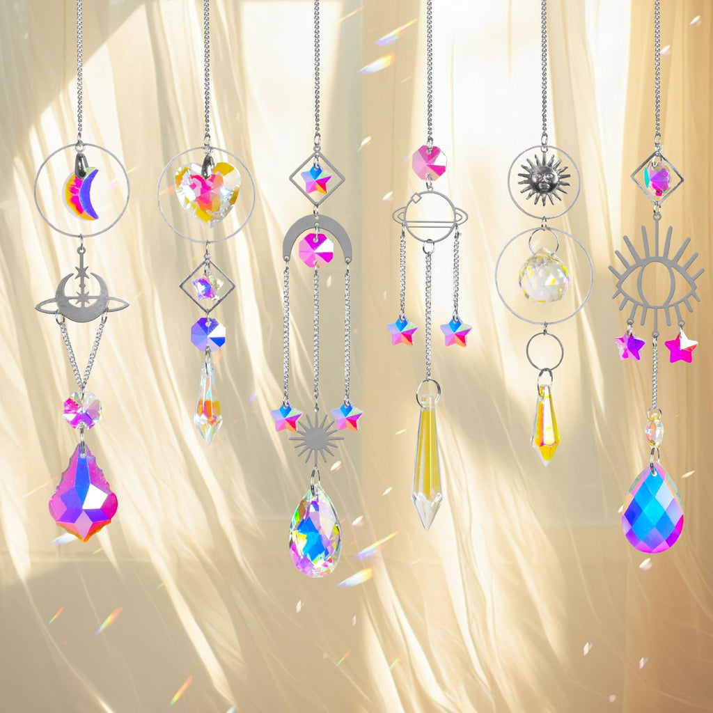 S 6Pieces Colorful Crystals Suncatcher with Chain