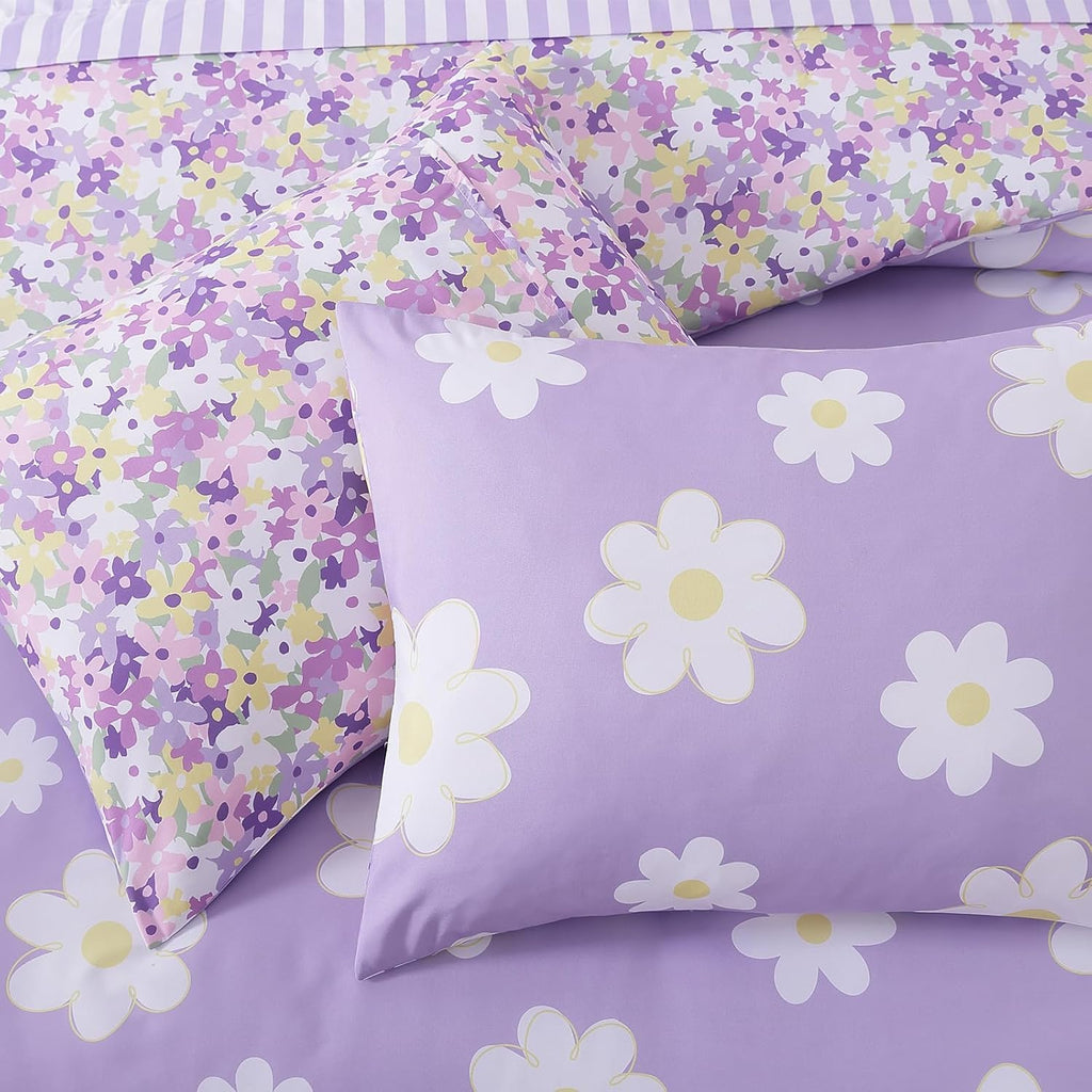 Full Comforter Sets for Girls, Daisy Kids Bedding Set Reversible with Cute Floral, All Season Bed in a Bag 7 Pieces
