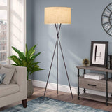 Sadie 60" Modern Tripod Floor Lamp with Honey Beige Linen Drum Shade