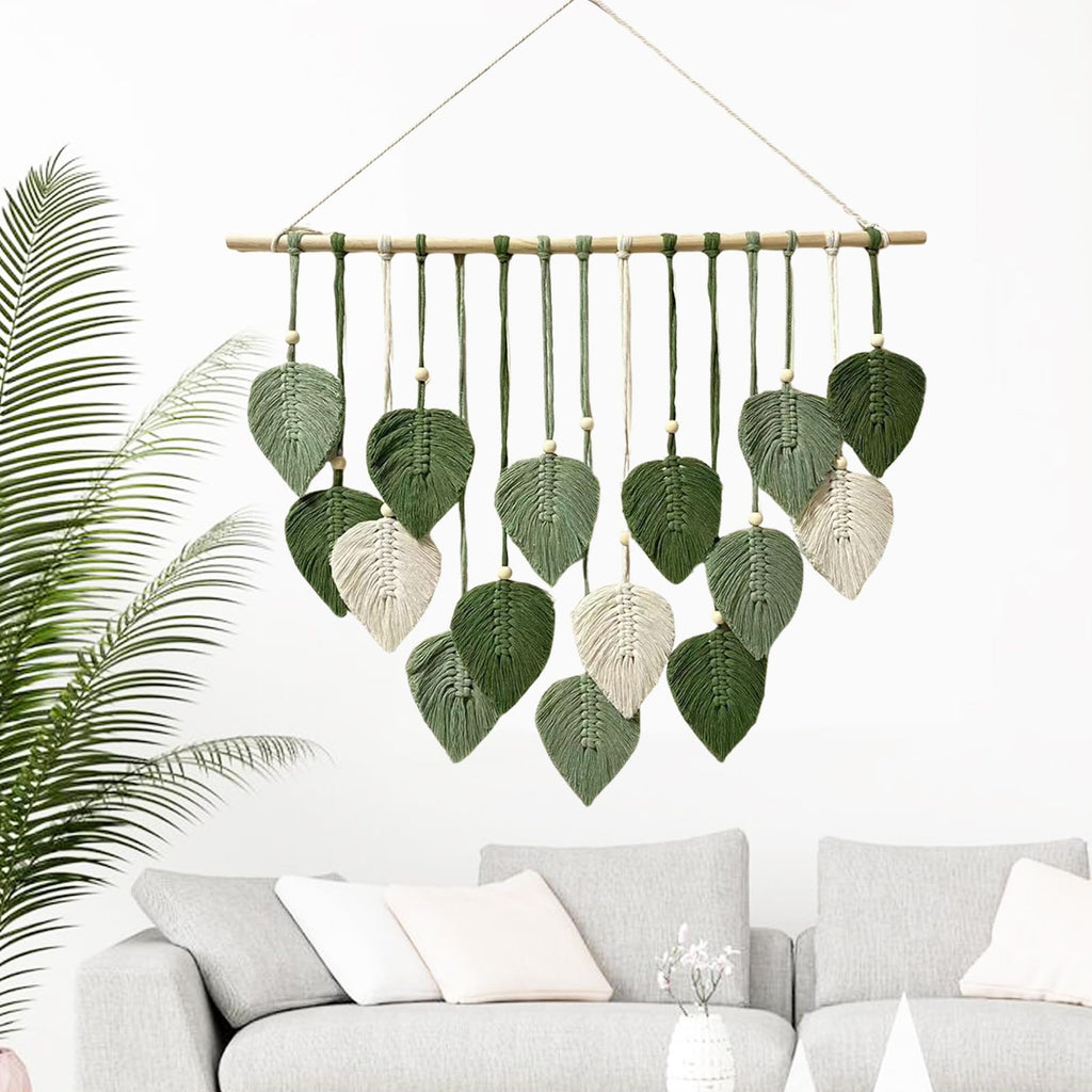Wall Hanging Decor Leaves Tapestry Boho Wall Decor Woven Feather Yarn Tassels Woven Wall Art Decorations Home