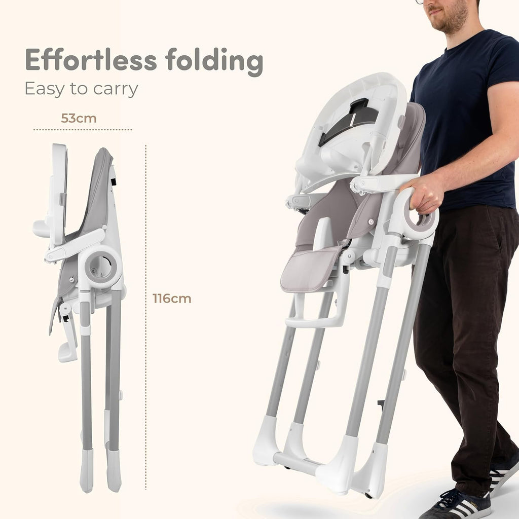 Baby High Chair Adjustable to 7 Different Heights - Grey Baby Chair - Silla para Comer de Bebe - Foldable High Chairs
