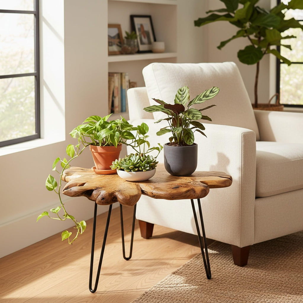 Rustic Cedar Live Edge Coffee Table with Hairpin Legs