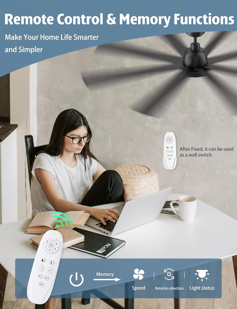 72" Ceiling Fan with LED Light and Remote - Black and Brown