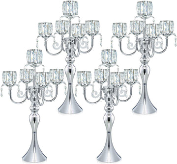 5 Arm Elegant Crystal Candle Holder,Candlestick, 22 Inch Tall Candle Holder Table Candelabra Event Party Table