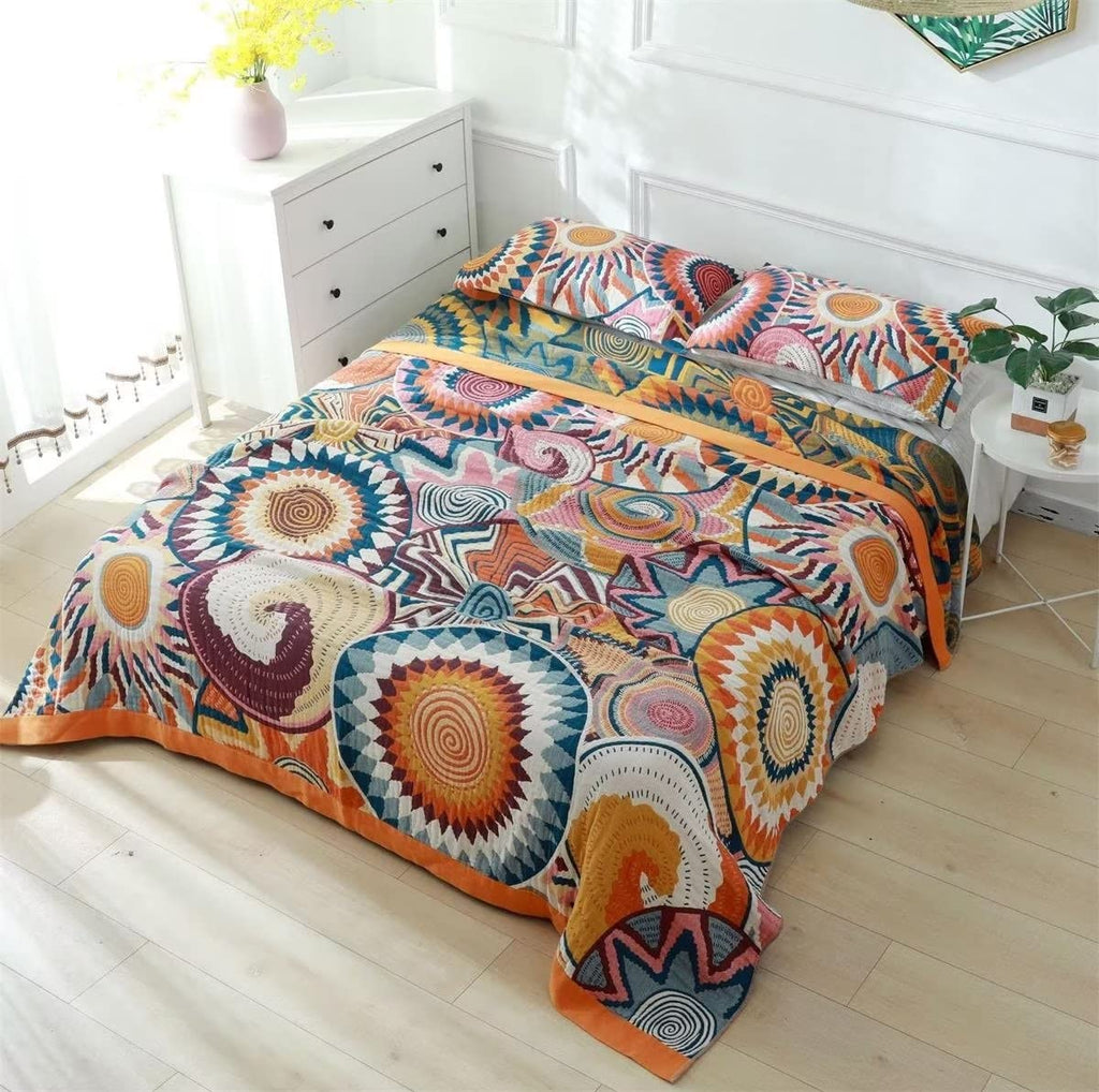 Boho Throw Blanket 90"x98" Fall Cotton Decorative Blanket for Couch