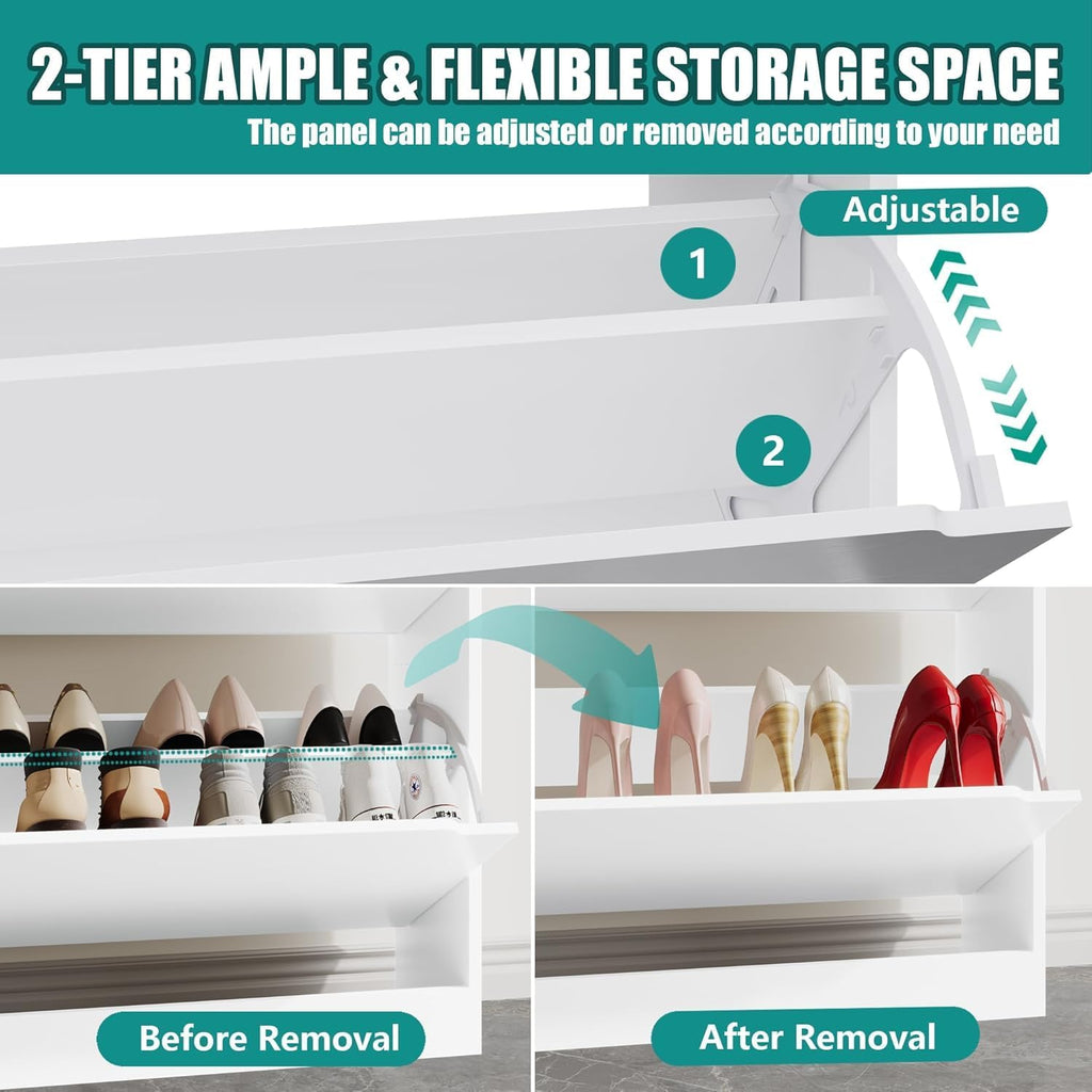 Shoe Storage Cabinet with 6 Flip Drawers, Sturdy Wood Hidden Shoe Storage, Freestanding Narrow Slim Shoe Organizer