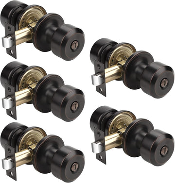 Oil Rubbed Bronze Interior Privacy Door Knobs Bathroom, Keyless Stainless Steel Indoor Door Knob, Cylindrical Shape