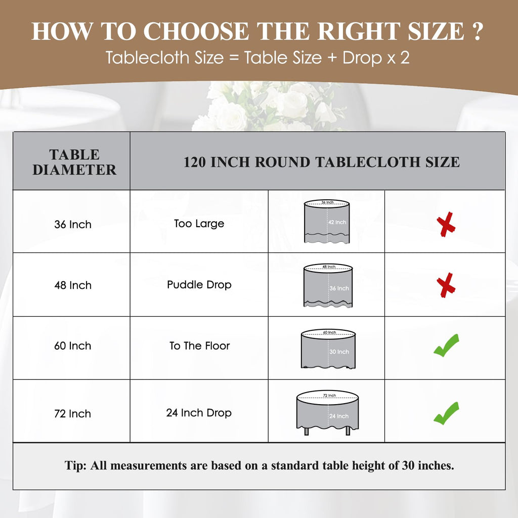 6 Pack White Round Tablecloths 120 Inch for Dining Tables