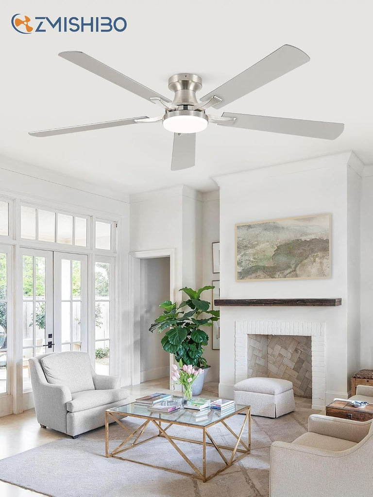 60 Inch Ceiling Fan with Light, App&Remote Control, Flush Mount Low Profile, Dimmable 20W LED Light, Quiet Reversible Motor for Bedroom, Living Room, Apartment, Nickel A101-B0F8B7DBTJ