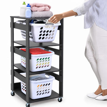 Laundry Basket Holder Shelf, Stackable Laundry Sorter, Slate Grey, 3 Tier