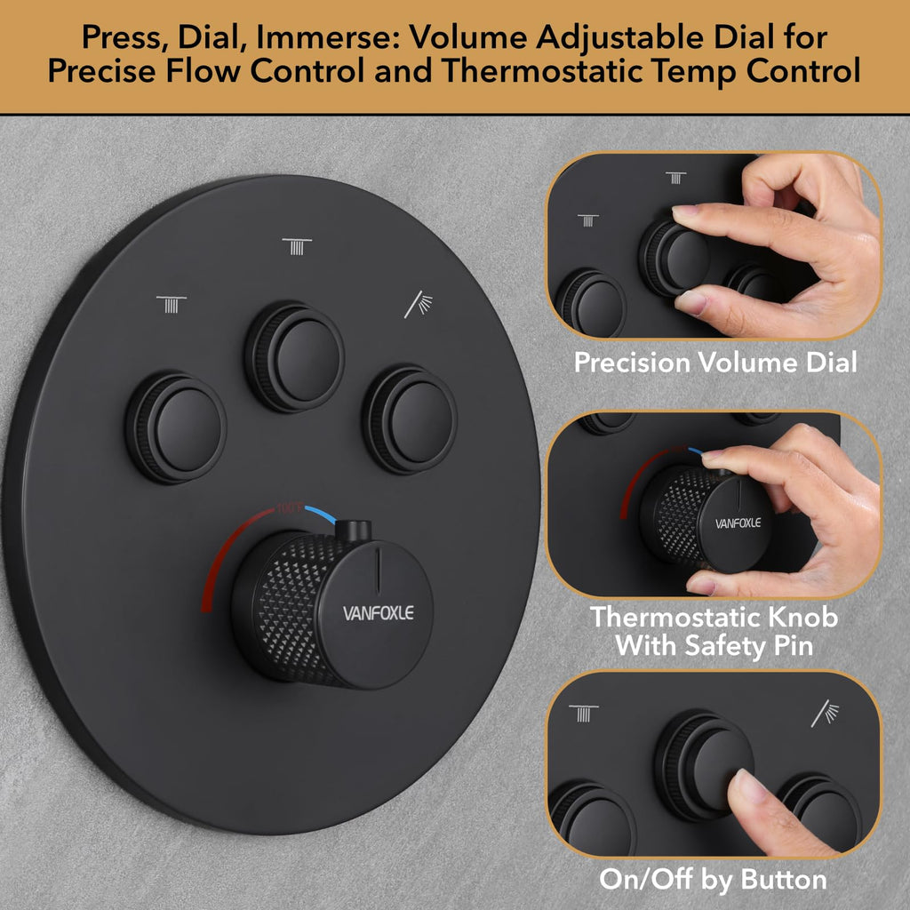 Thermostatic Shower Faucet Set Matte Black Shower System
