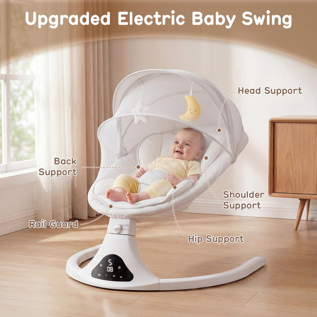 Electric Baby Swing with Remote Control,5 Speeds&Portable&Cozy(0,Grey)