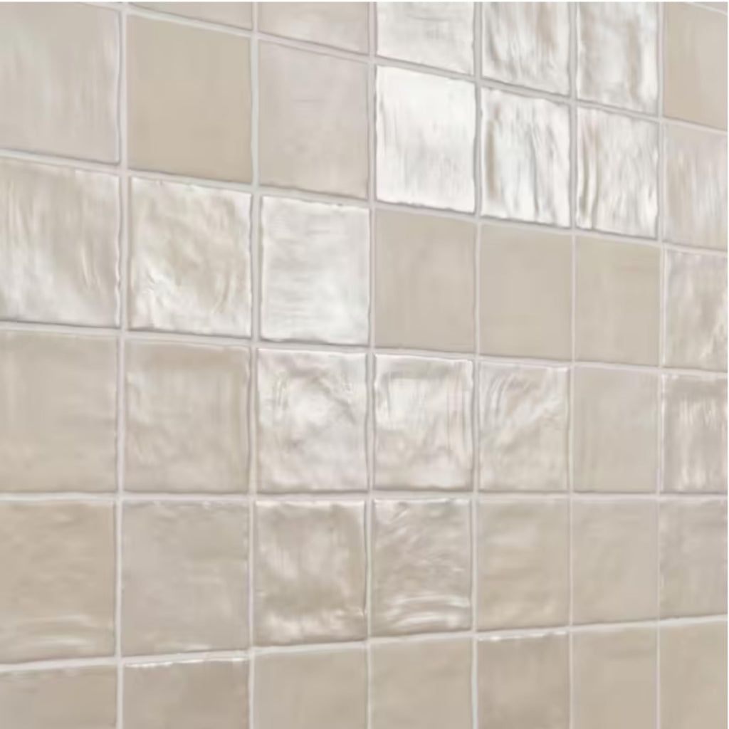 4x4 Inch HTCFD Premium Quality Almond Matte Zellige Ceramic Tile with Subtle Shimmer | Handmade Look Moroccan Square
