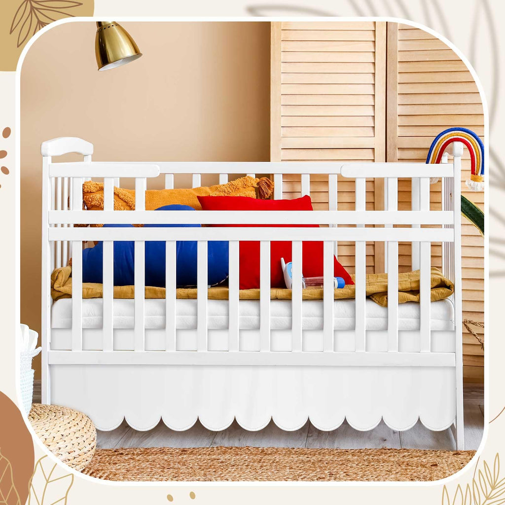 28 x 52 Inch White Scalloped Crib Skirt, 14 Inch Drop