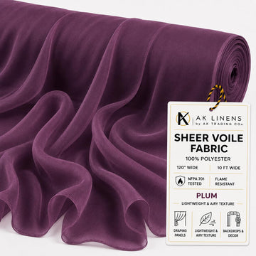 120" Wide (10ft Wide) X 5 Yards Roll - Sheer Voile Chiffon Fabric - Perfect for Draping Panels and Masking for