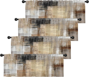 4 Pack Valances Window Treatments, Brown Abstract Modern Art Blackout Drapes Adjustable Curtain for Windows Living