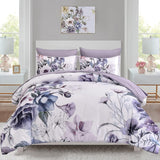 Luxudecor Floral Comforter Set Queen 7 Piece, Purple Flower Bed in a Bag, Elegant Floral Comforter with Sheet Set