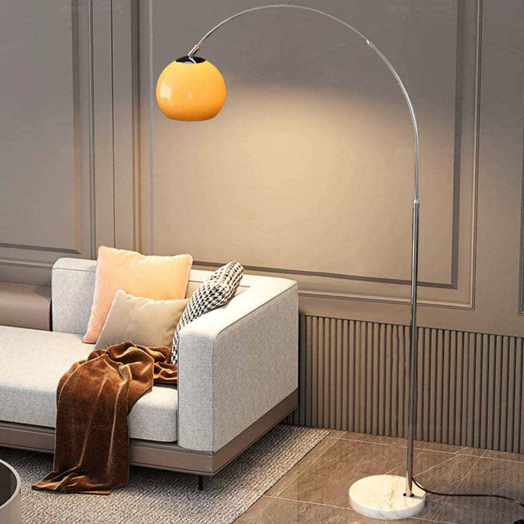 Modern LED Arc Floor Lamp Silver Floor Lamp Glass Shade Standing Lamp with Marble Base Floor Light Reading Bedroom