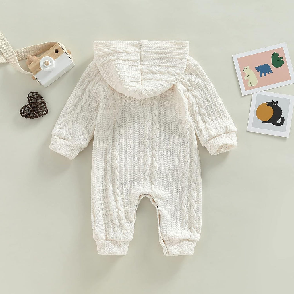 Infant Boys Girls Knit Sweater Romper Baby Toddlers Long Sleeve Hooded Button Up Winter Outfits with Pocket